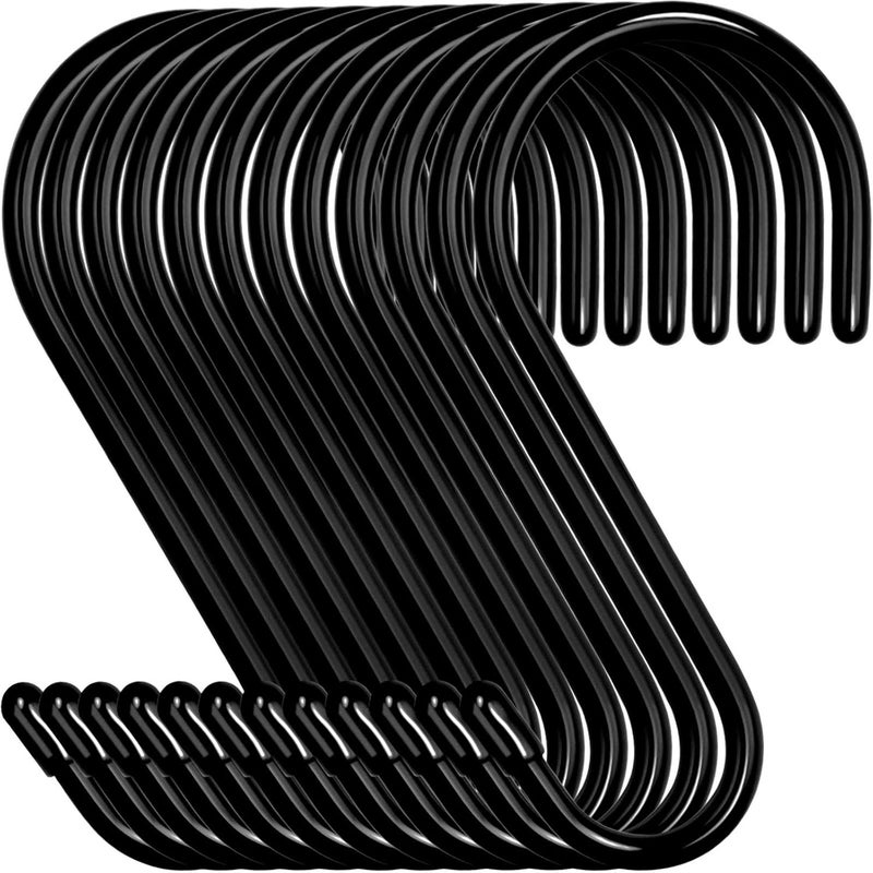 HiGift 12 Pack 4-1/2 Inch S Hooks, Large Vinyl Coated Closet Hooks Non Slip Heavy Duty for Hanging, Steel Metal Black Rubber Coated for Jeans Plants Clothes Pot Pan Cups Towel - Image 1